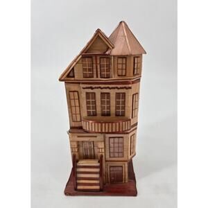 Vintage 1960s Wheat Straw Village House Trinket Box Red Felt Lining 3pcs